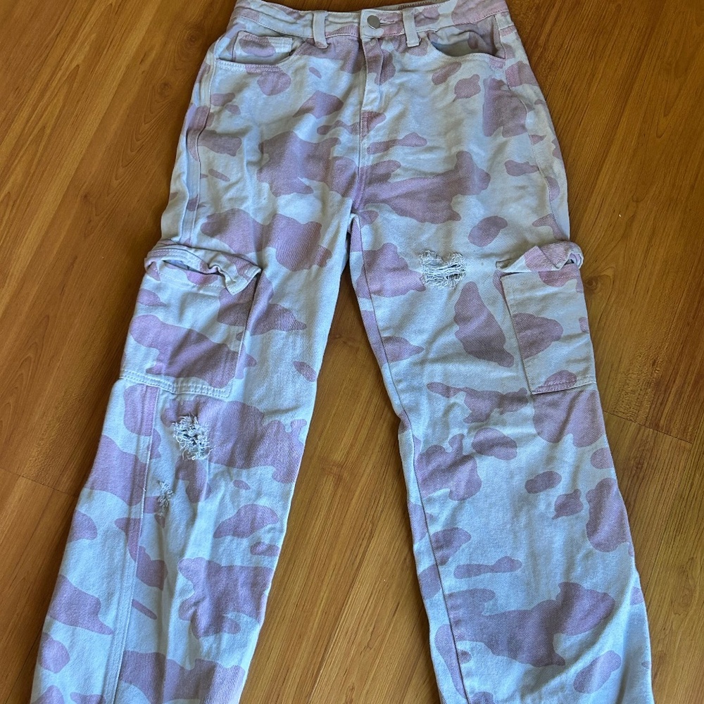 Pink cow print pants